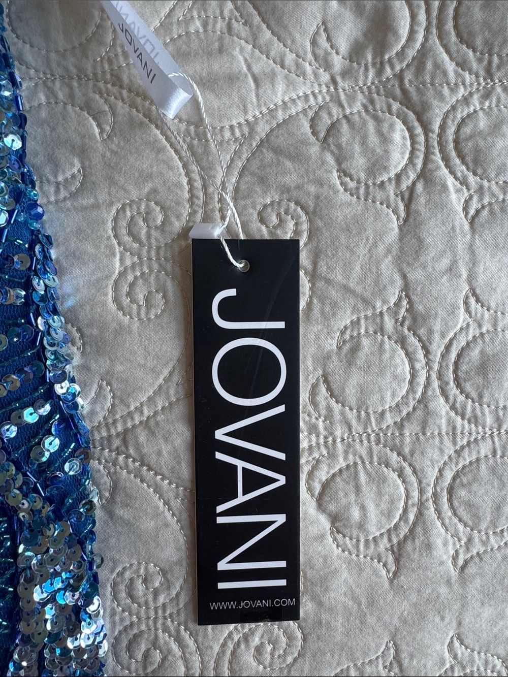 Jovani Blue Sequin Mini Dress with Feather Straps - Picture 3 of 3